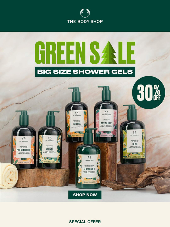 It's GREEN SALE! Get Your Favourite Big Size Shower Gels at 30% OFF  💚