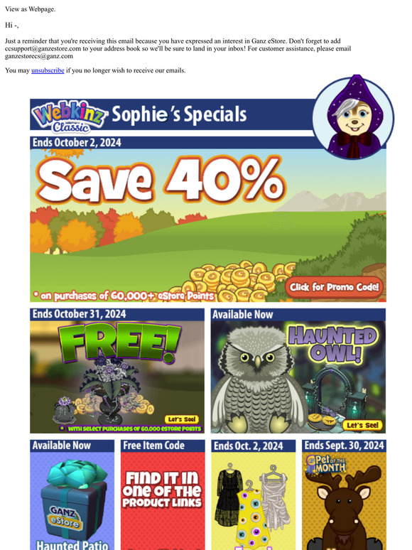 40% off eStore Points Plus a Free Item Code Inside!