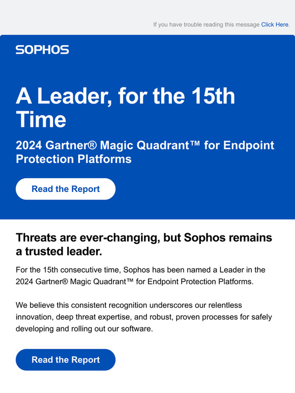 A Leader, for the 15th time | Sophos named a Leader in the 2024 Gartner® Magic Quadrant™ for Endpoint Protection Platforms