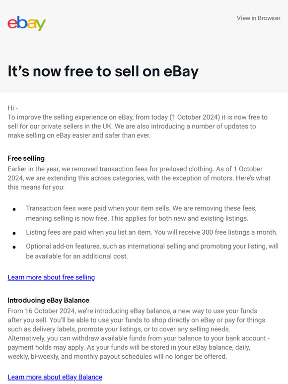 Important changes: Free selling for private sellers