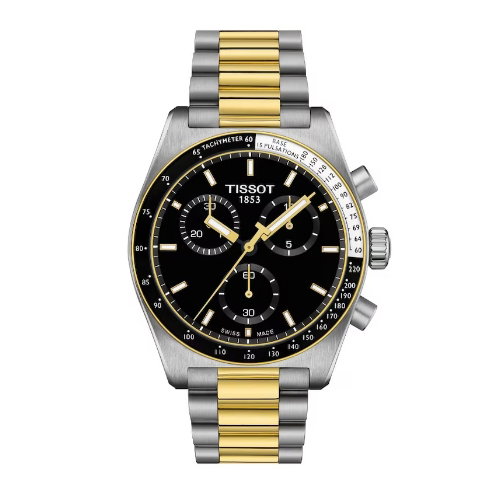 Tissot PR516 Men's Black Dial Two Tone Stainless Steel Bracelet Watch