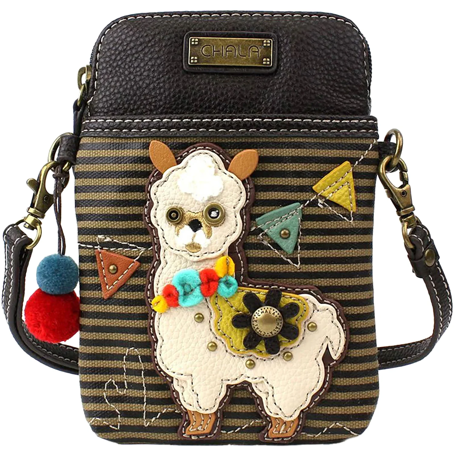 Image of Women's Chala Llama Cellphone Xbody Olive Stripe Synthetic
