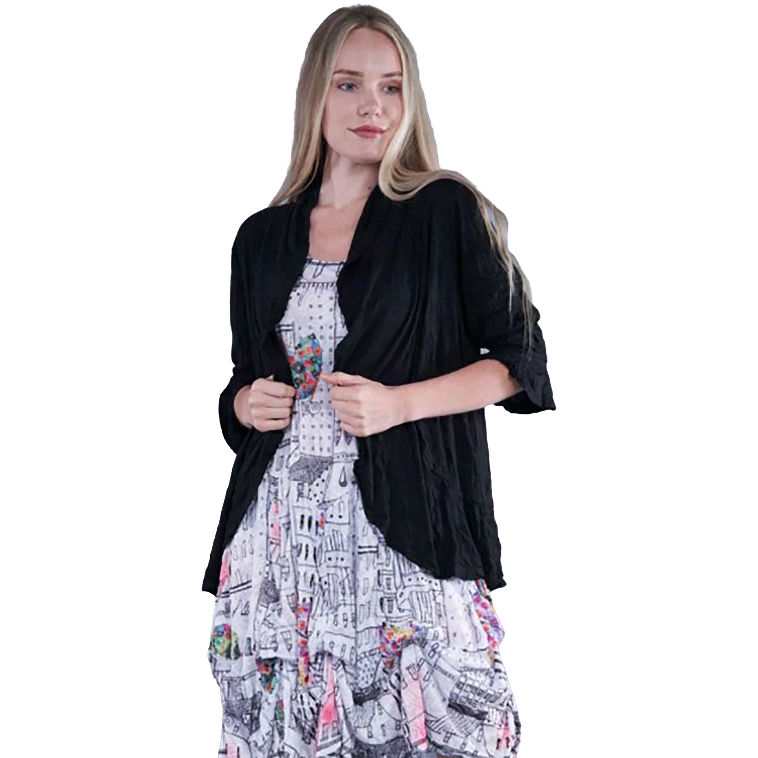Image of Women's Shana Apparel Crinkle Ruffle Cardigan Black