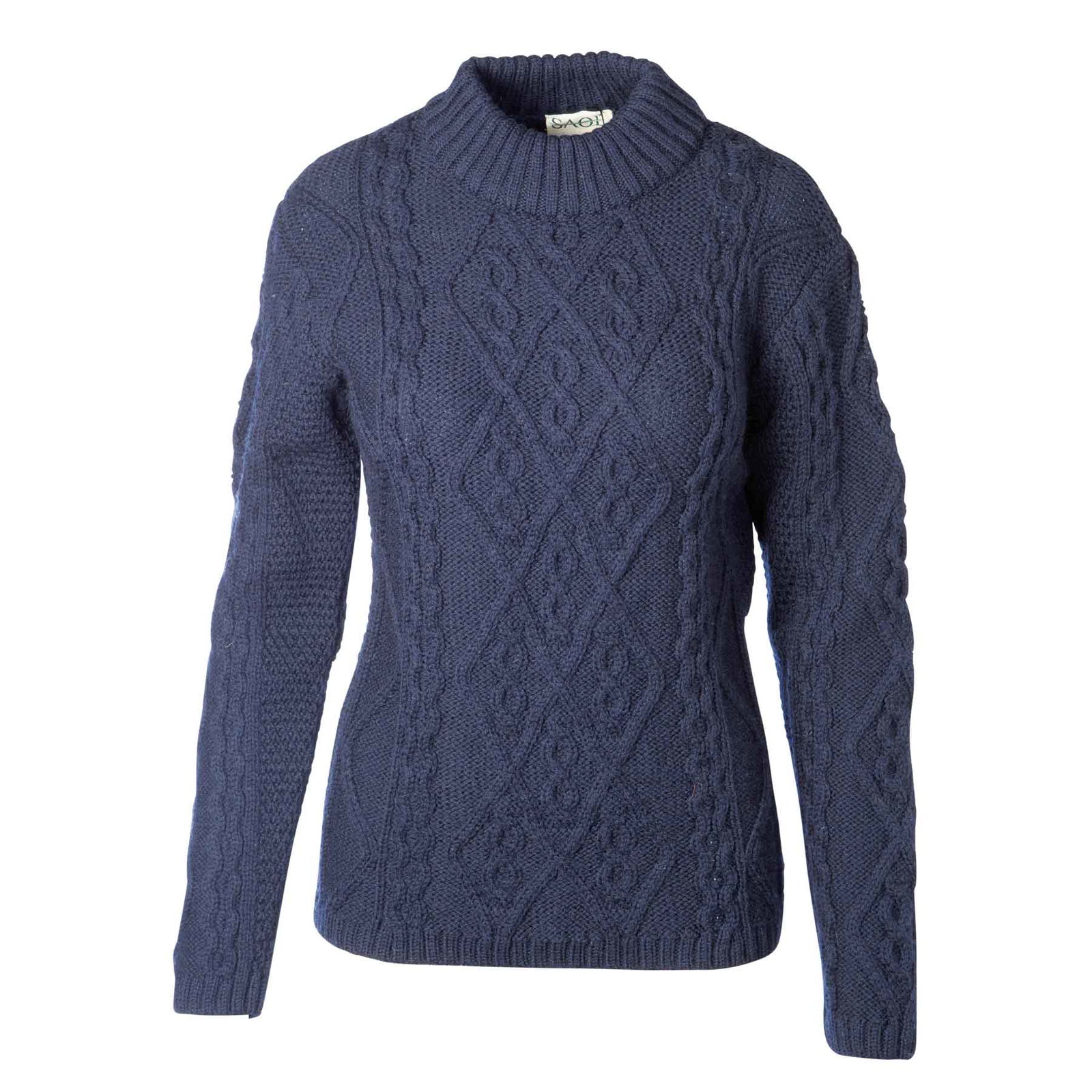 Image of Faux Turtleneck Aran Knit Sweater- Navy