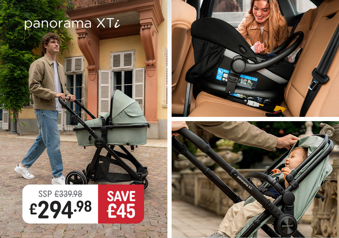 Panorama Xti Travel System Leaf & Enfasafe R129 ISOFix Car Seat Base Bundle