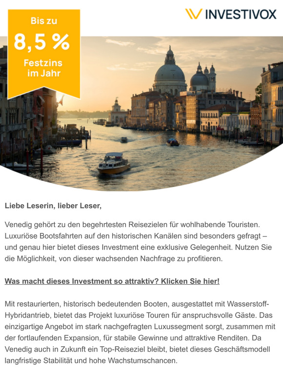 Exklusive Investitionschance in Venedig: Sichern Sie sich 8,5 % Zinsen!