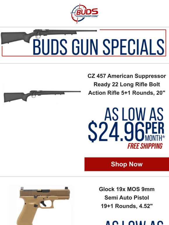 Buds Gun Shop Savings on Glock, Daniel Defense, CZ, Sig Sauer and More