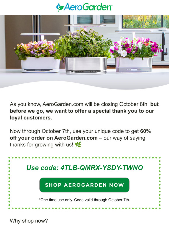 AeroGarden.com Closing Soon – 60% Off code inside!