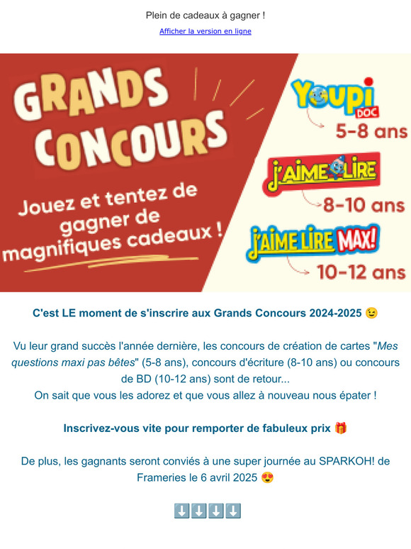 🎁 Inscrivez-vous à nos Grands Concours !