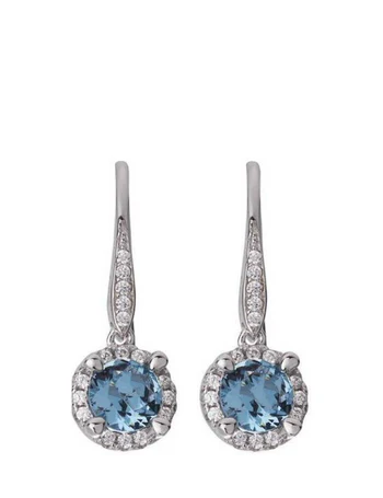 Image of Silver blue drop earrings encrusted with CZ