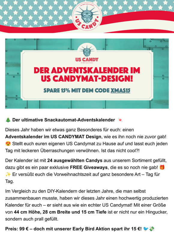 Das gab´s noch nie! Dein eigener US Candy Snackautomat als Adventskalender – jetzt 15 € sparen!🎄🍬