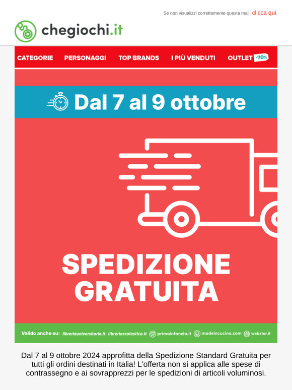 Tre giorni di Spedizione Gratuita!🚀
