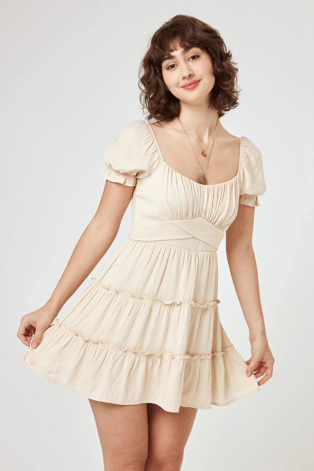 Image of Beige Puff Sleeve Emma Dress