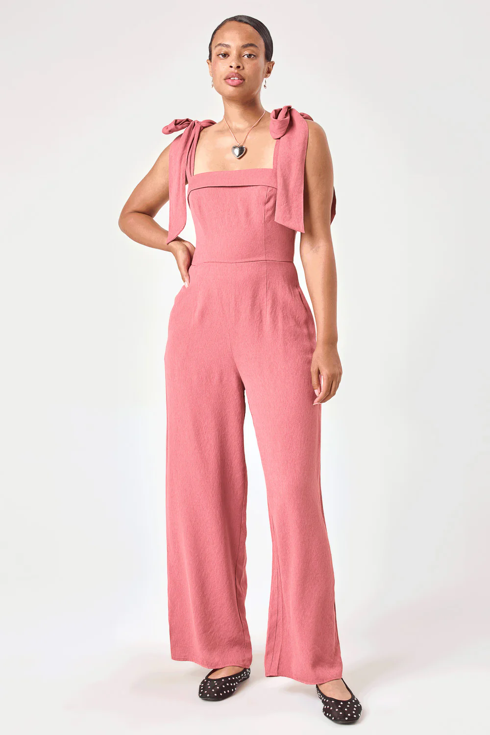 Image of Rose Pink Tie Shoulder Jumpsuit