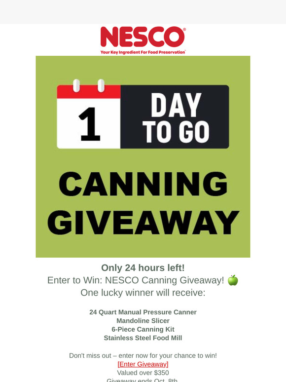 24 hours left of our canning giveaway!