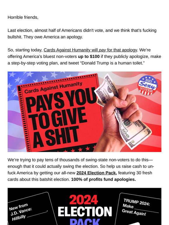 Cards Against Humanity Pays You to Give a Shit