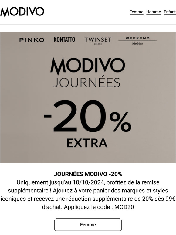 -20% extra sur JOURNÉES MODIVO
