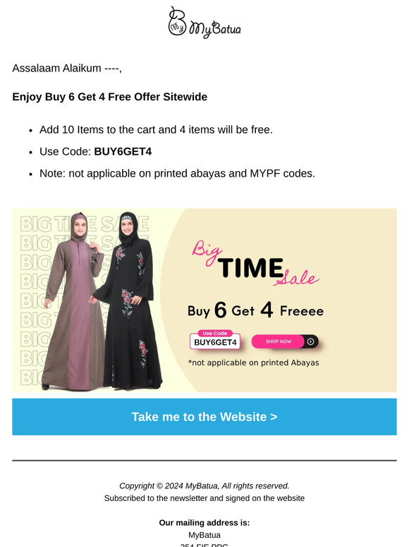 BUY 6 GET 4 FREE on ABAYAS