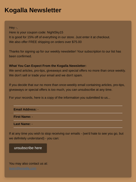 Kogalla Newsletter: Subscription Confirmed