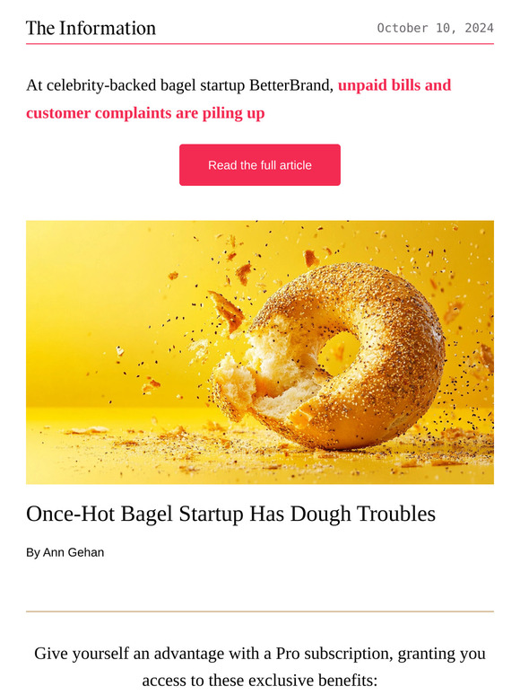 The Information: Exclusive: Once-Hot Bagel Startup Has Dough Troubles ...