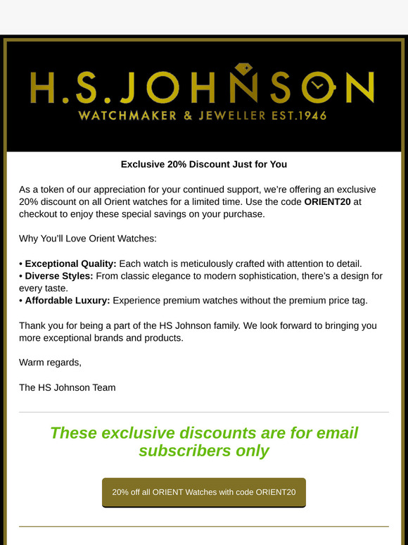 Introducing Orient Watches – Enjoy 20% Off Exclusive to HS Johnson Customers