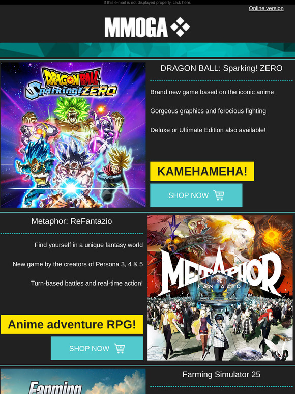 MMOGA - Dragon Ball Sparking ZERO! Metaphor ReFantazio! Farming Simulator 25!