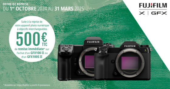 500 € de remise immédiate suite à la reprise de votre ancien appareil pour l'achat d'un boitier GFX