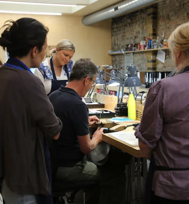 Alex Monroe giving a demo to the Jewellery School class