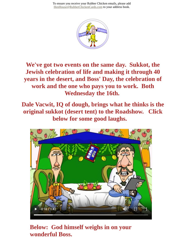 Two Events on Wednesday - Sukkot and Boss Day - Send a Card