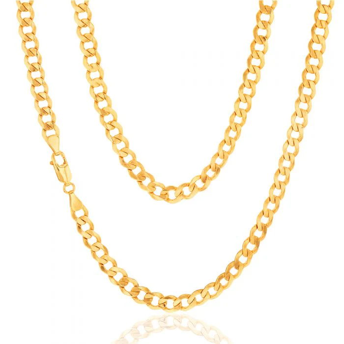 Image of 9ct Yellow Gold Silverfilled Flat curb 160 Gauge 55cm Chain
