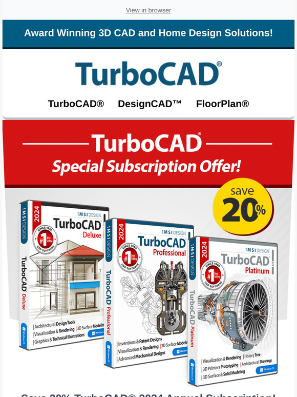 Save 20% on TurboCAD® Annual Subscription!
