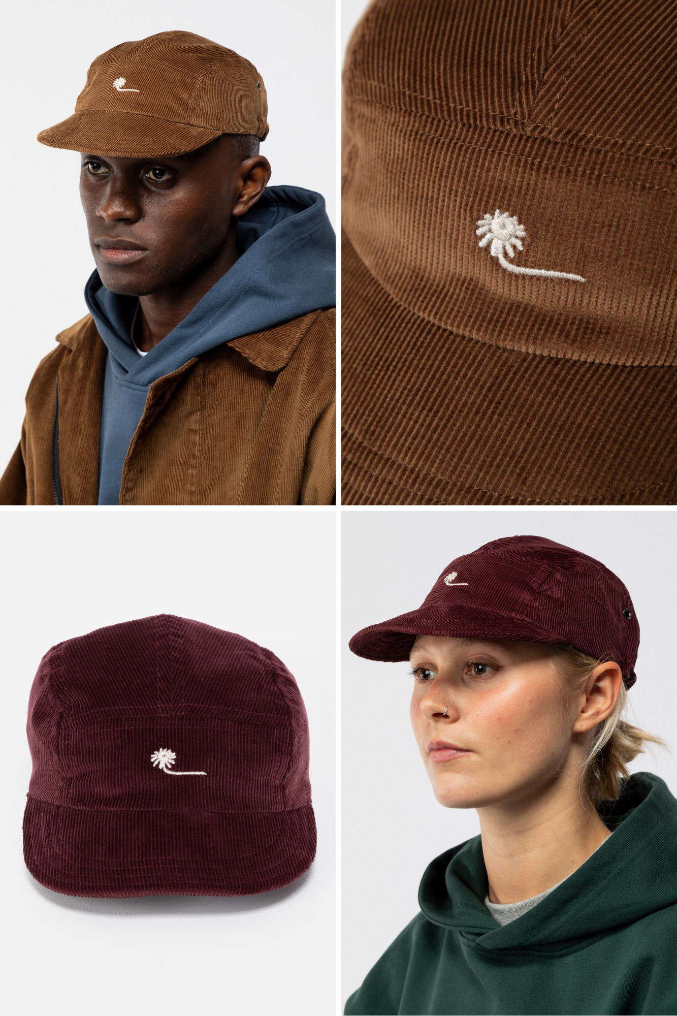 model wearing tan Cord Cap
