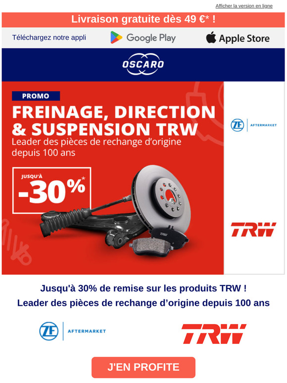 Jusqu'à -30% sur le freinage, direct et suspension TRW ! 🚩🔴