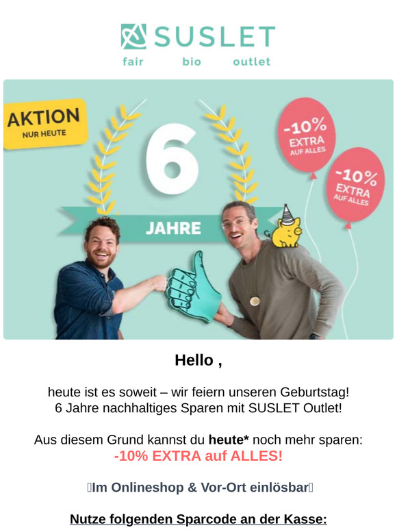 -10% extra auf ALLES 🥳 SUSLET feiert Geburtstag