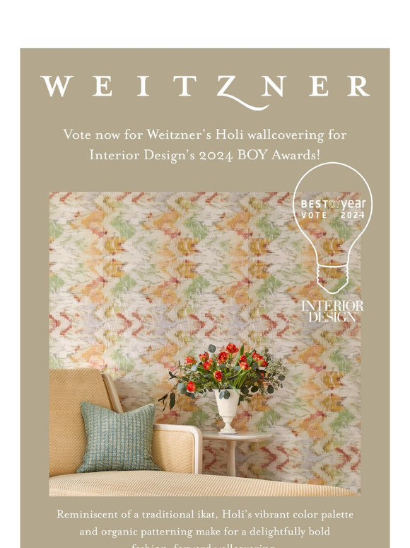 Vote now for Weitzner’s Holi wallcovering for Interior Design’s 2024 BOY Awards!