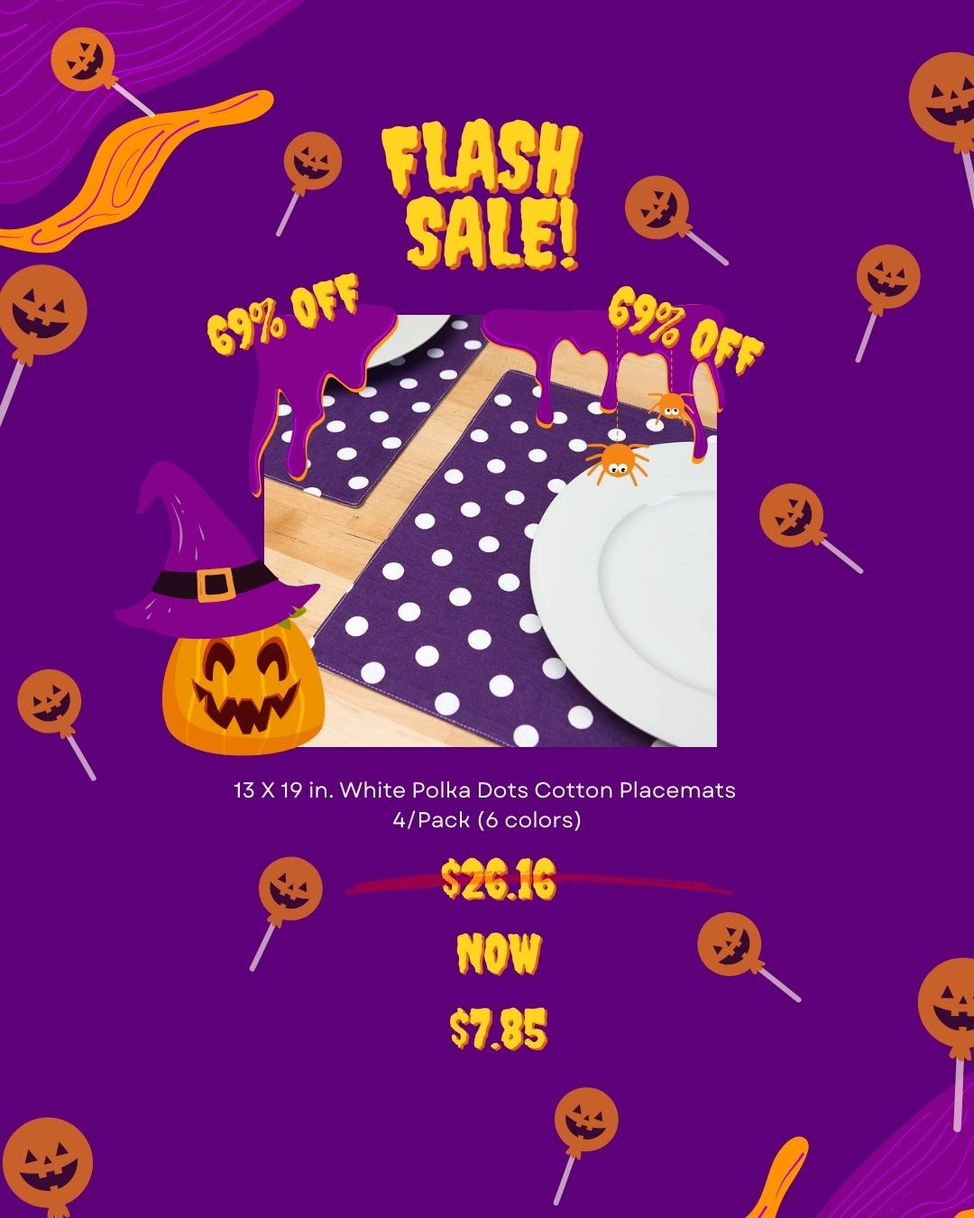 13 X 19 in. White Polka Dots Cotton Placemats 4