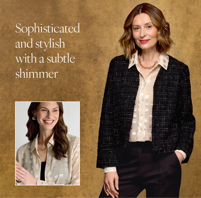 Fully lined collarless jacket | Devoré shirt