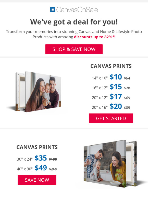Up to 82% Off! Get the best Canvas and Home & Lifestyle Photo Products!