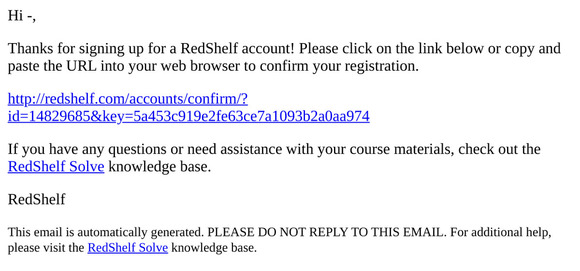 Confirm your RedShelf Registration