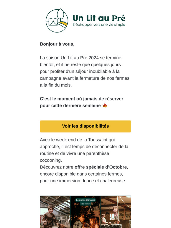 Dernières semaines pour une escapade cocooning – Réservez avant qu'il ne soit trop tard !