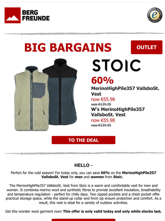 ⏰ Today only: 60% off merino vests from Stoic