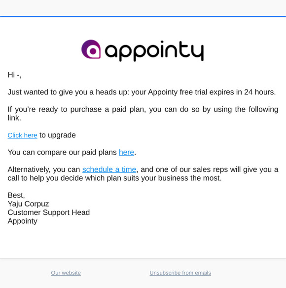 Your free Appointy trial expires today!