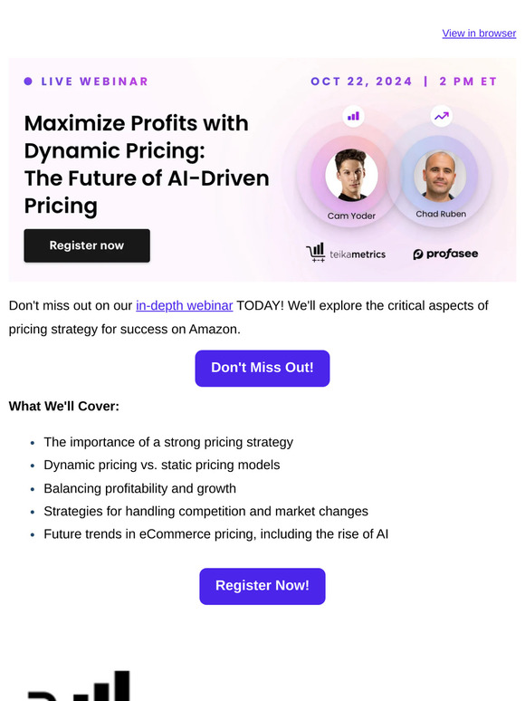 Webinar TODAY: Dynamic Pricing Strategies for eCommerce Sellers