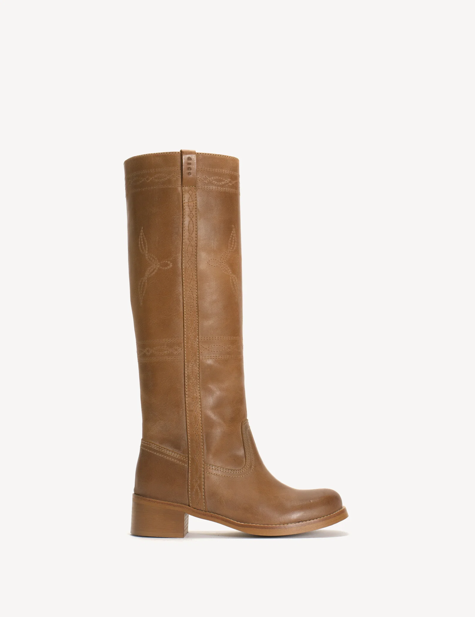 Image of Ann Gaucho Boot With Western Stichings In Dark Tan Escovado Leather