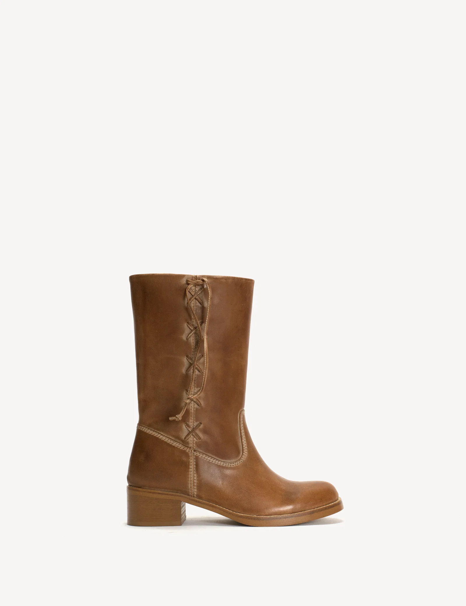 Image of Julia Gaucho Boot With Laces In Dark Tan Escovado Leather