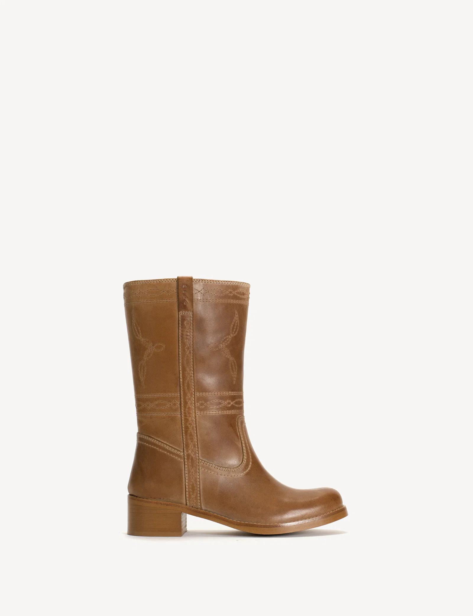 Image of Julia Gaucho Boot With Western Stichings In Dark Tan Escovado Leather
