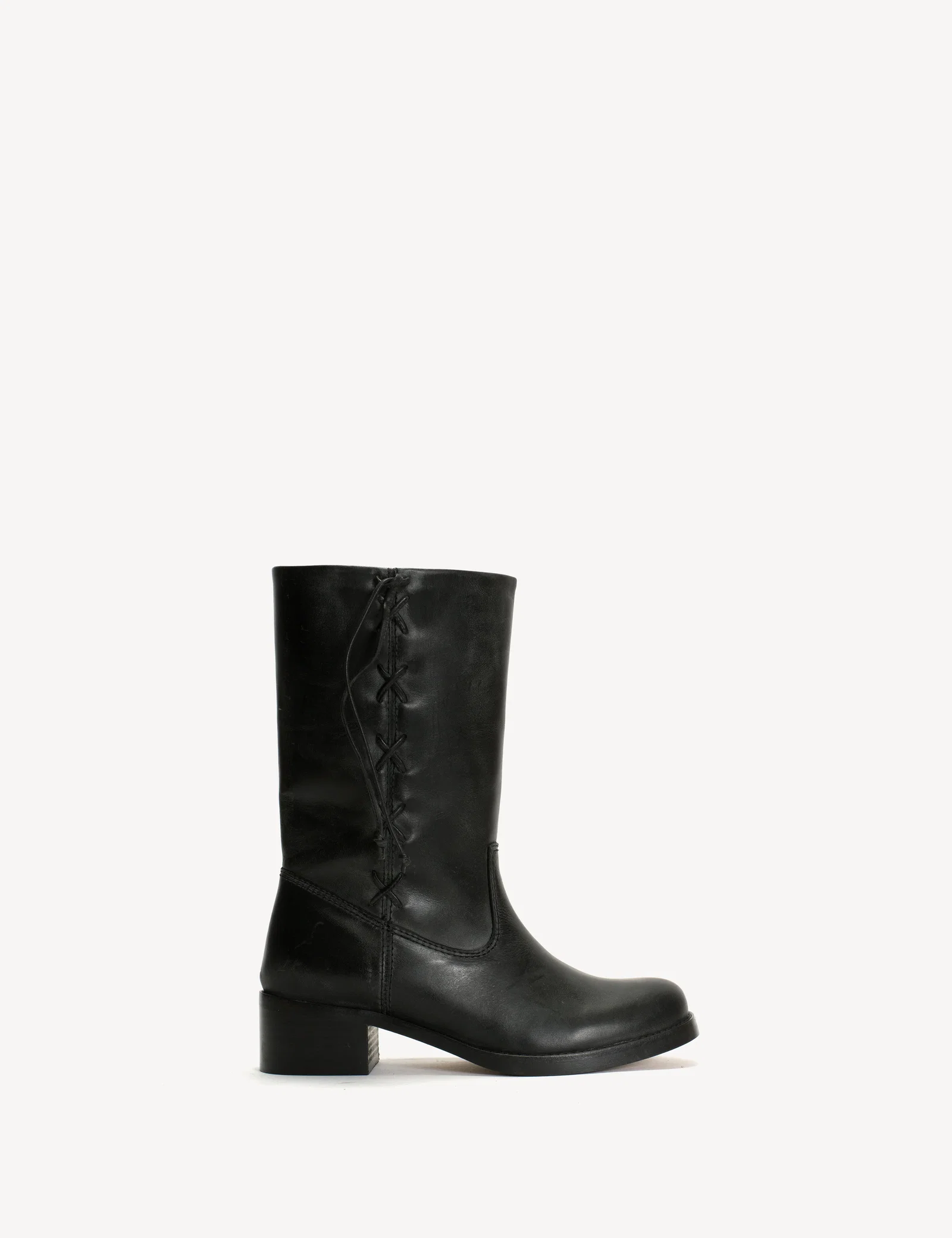 Image of Julia Gaucho Boot With Laces In Black Escovado Leather