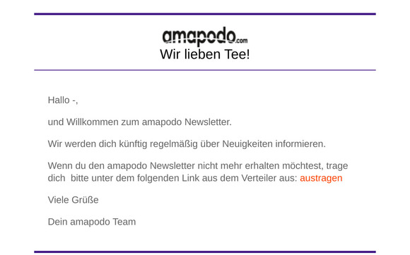 amapodo Newsletter - Willkommen