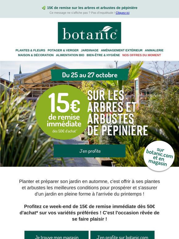 15€ de remise sur les arbres et arbustes de pépinière !