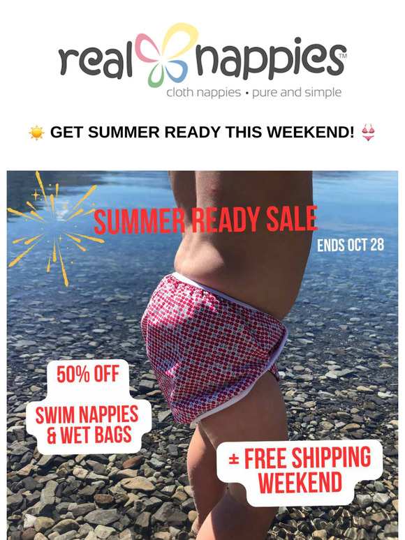 Summer ready? FREE SHIPPING & 50% off summer swimming at Real Nappies